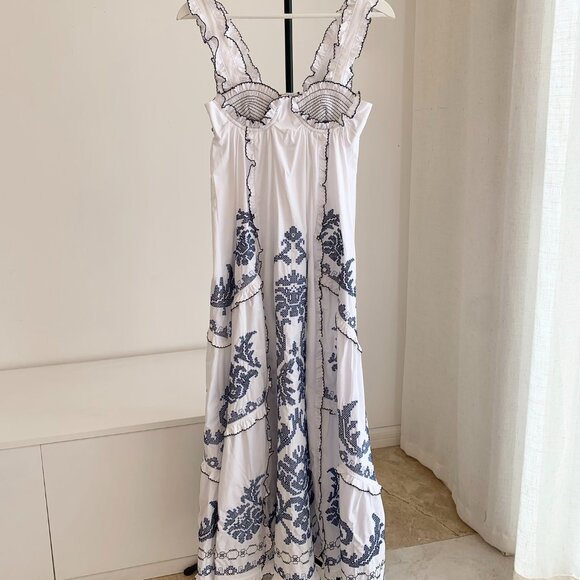 ALEMAIS HAZEL SMOCKED EMBROIDERED MIDI DRESS - Picture 8 of 13